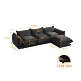 104英寸现代雪尼尔豪华实木组合三人沙发组合（黑色）