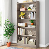 Wood Bookcase, 72" Tall Bookshelf with 6-Tier Open Storage Shelves