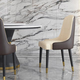 Dark Brown & Beige Dining Chair With PU Leather (Set of 4)