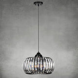 1-Light Oblate Black Pumpkin Cylinder Crystal Chandelier, Ceiling Light, Pendant Light