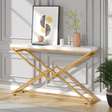 Modern Console Table, 42" White Faux Marble Sofa Table Behind Couch