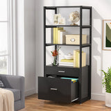 4-Tier File Cabinet, Modern Bookshelf with 2 Drawers