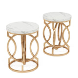 Round End Table, Modern Bedside Table with Faux Marble Top