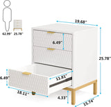 现代床头柜，25.8 英寸高床头柜，带 3 个抽屉（灰色）