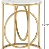 End Table, Modern Round Sofa Side Table with Faux Marble Top
