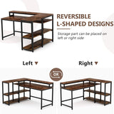 Reversible L Shaped Computer Corner Desk with Shelves