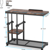 Height Adjustable C Table, Mobile Side Table with Tiltable Drawing Board(Rustic Brown)