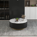 Modern Round Marble Coffee Table with Soft Close Drawers