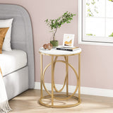 End Table, Modern Round Sofa Side Table with Faux Marble Top