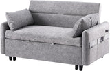 55.1" Pull Out Loveseats Sofa with Adjustable Backrest, Storage Pockets, 2 Soft Pillows, USB Ports e (Grey)