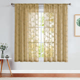 Gold Sheer Curtains Leaf Embroidered 63 Inch Length for Living Room