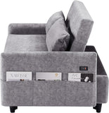55.1" Pull Out Loveseats Sofa with Adjustable Backrest, Storage Pockets, 2 Soft Pillows, USB Ports e (Grey)