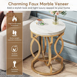 Round End Table, Modern Bedside Table with Faux Marble Top