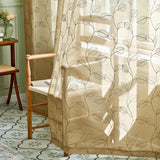 Gold Sheer Curtains Leaf Embroidered 63 Inch Length for Living Room