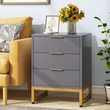 3 Drawers Nightstand, Modern Bedside End Table with Metal Frame (set of 2)