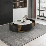 Modern Round Marble Coffee Table with Soft Close Drawers