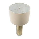 Tall Cylinder Table Lamp with Vertical Wave Detail, Clear Base and Drum Fabric Shade - Brass, Clear Finish - Beige Shade