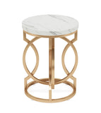 Round End Table, Modern Bedside Table with Faux Marble Top (set of 2)