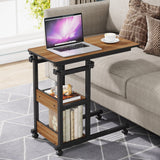 Mobile C Table, Height Adjustable Side Table with Storage Shelves