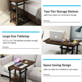 Mobile C Table, Height Adjustable Side Table with Storage Shelves