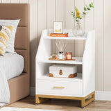 Nightstand, Bedside End Table with Drawer and Storage Shelves