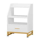 Nightstand, Bedside End Table with Drawer and Storage Shelves