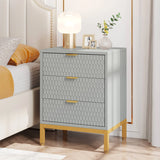 Modern Nightstand, 25.8" Tall Bedside Table with 3 Drawers (Gray)
