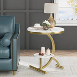 Faux Marble End Table, 2-Tier Round Sofa Side Table