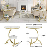 Faux Marble End Table, 2-Tier Round Sofa Side Table