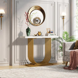 39" Console Table, Faux Marble Entryway Sofa Table with U-Shaped Base