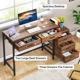 5-Drawer Computer Desk, Study Writing Table with Reversible Drawer Cabinet