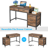 5-Drawer Computer Desk, Study Writing Table with Reversible Drawer Cabinet