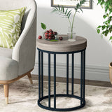 Round End Table, Small Accent Side Table with Metal Frame (Gray)