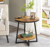 2-Tier End Table, Round Accent Bedside Table with Storage Shelf