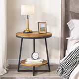 2-Tier End Table, Round Accent Bedside Table with Storage Shelf