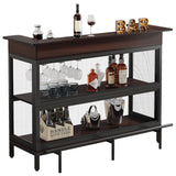 Home Bar Unit, Industrial 3 Tier Liquor Bar Table with Stemware Rack