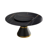53.15 in. Round Sintered Stone Black Dining Table with Black Metal Base (Seat 6)