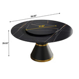 53.15 in. Round Sintered Stone Black Dining Table with Black Metal Base (Seat 6)