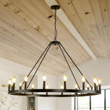 16-Light Modern Farmhouse Light Wagon Wheel Chandelier 43 Inch. - Black