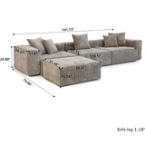 Modern Sectional Corduroy Modular Couch with Chaise Ottoman with Removable Covers