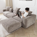 Modern Sectional Corduroy Modular Couch with Chaise Ottoman with Removable Covers