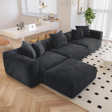 Modern Sectional Corduroy Modular Couch with Chaise Ottoman with Removable Covers