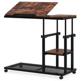 Height Adjustable C Table, Mobile Side Table with Tiltable Drawing Board(Rustic Brown)