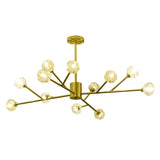 12-Light Contemporary Gold Fixture Branch Crystal Chandeliers Ceiling Pendant Light
