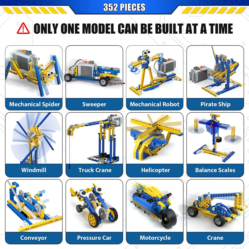 教育 STEM 拼搭套件，含 352 件建筑机器人积木
