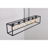 6-Light Farmhouse Black Island Chandelier with Glass Shades