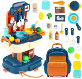 儿童厨房背包，34 件儿童玩具，玩具厨房套装