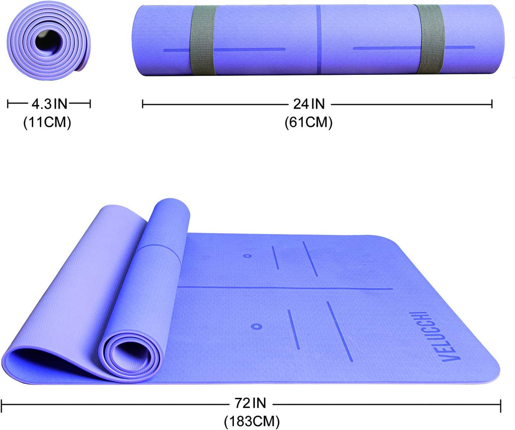 Yoga Mat -TPE High Density Non Slip with Carrying Strap (72x24x0.24In) –  thevaluefinds