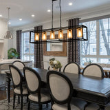 6-Light Farmhouse Black Island Chandelier with Glass Shades