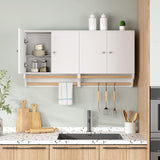 Storage cabinet with adjustable Inside Shelf, and Wood Towel Bars(white)